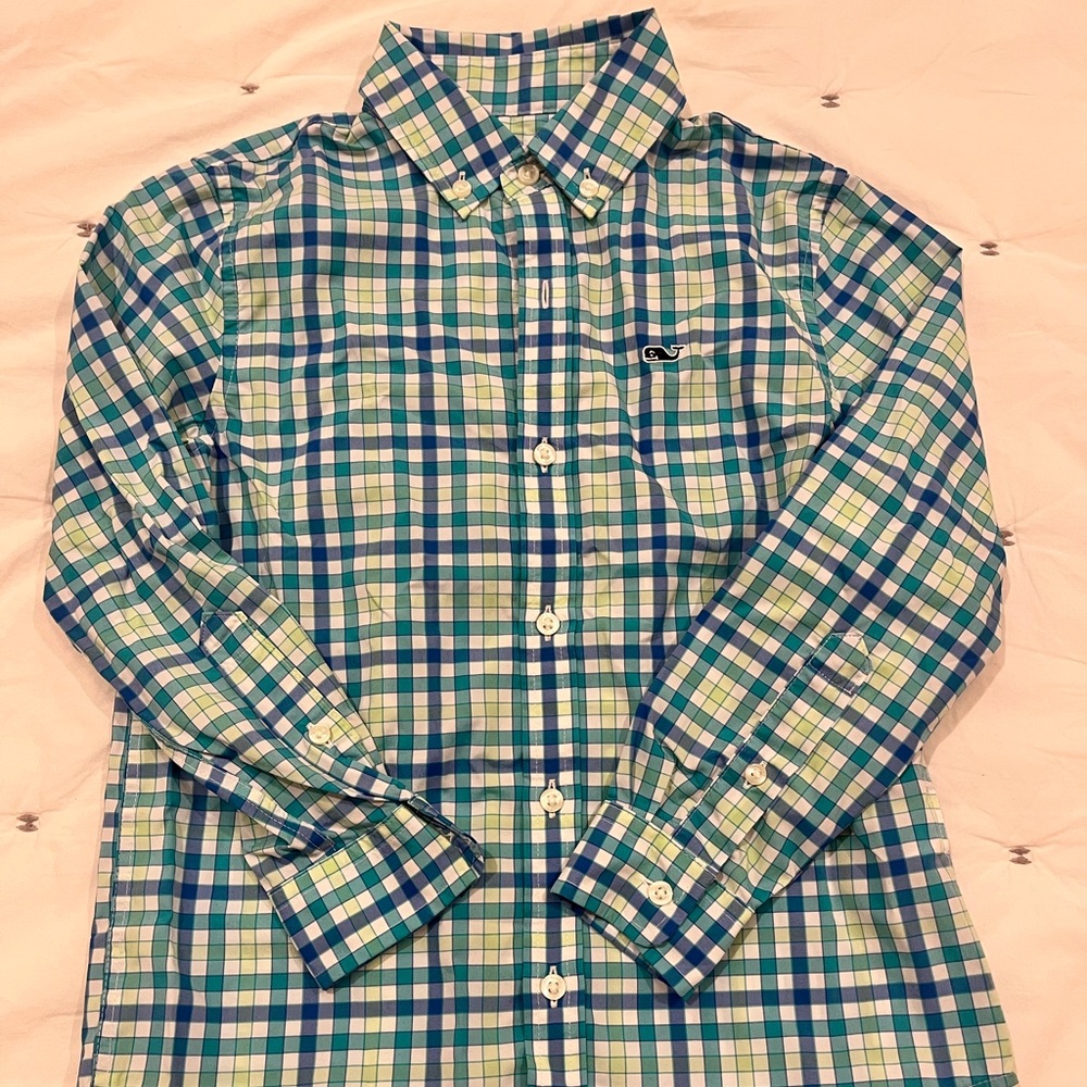 Vineyard Vines Blue and Green Plaid Performance Button-Down Shirt